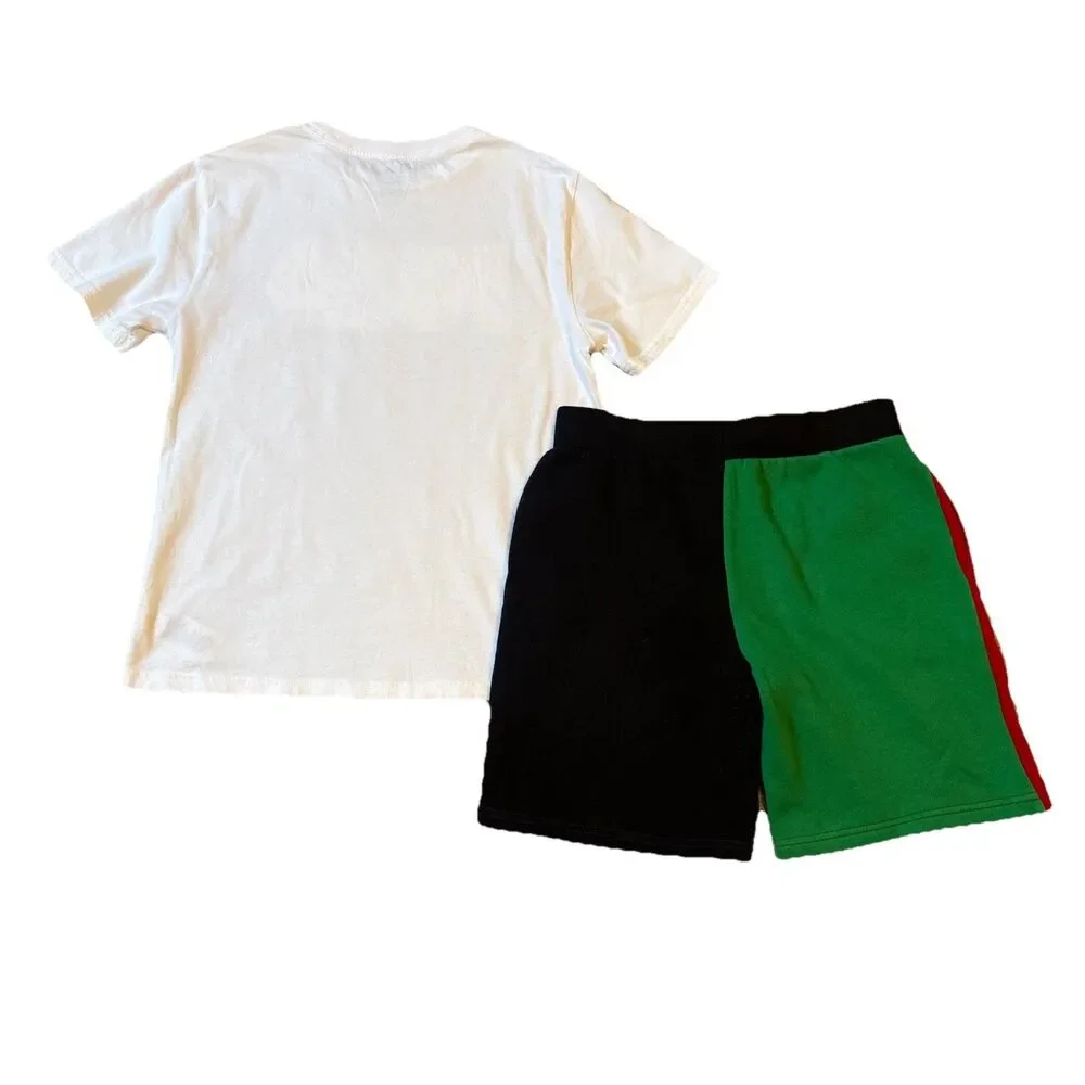 Ralph Lauren Polo Boys Logo Cotton Jersey Shirt & Colorblock Fleece Short Set M